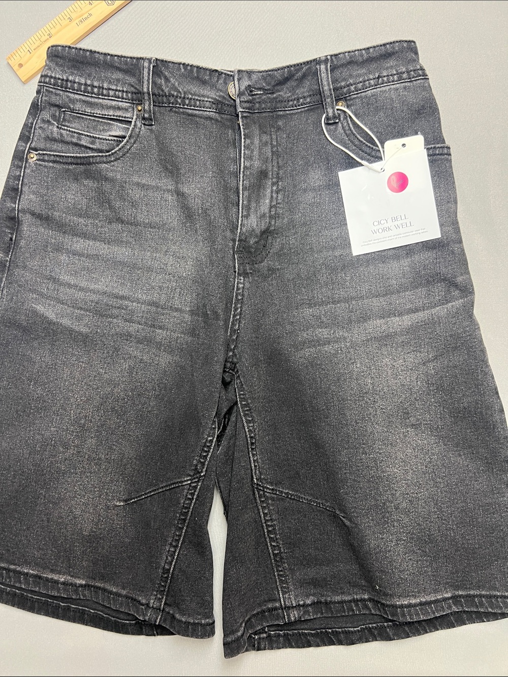 Men's Washed Black Denim Jean Shorts - Casual Mid-Rise